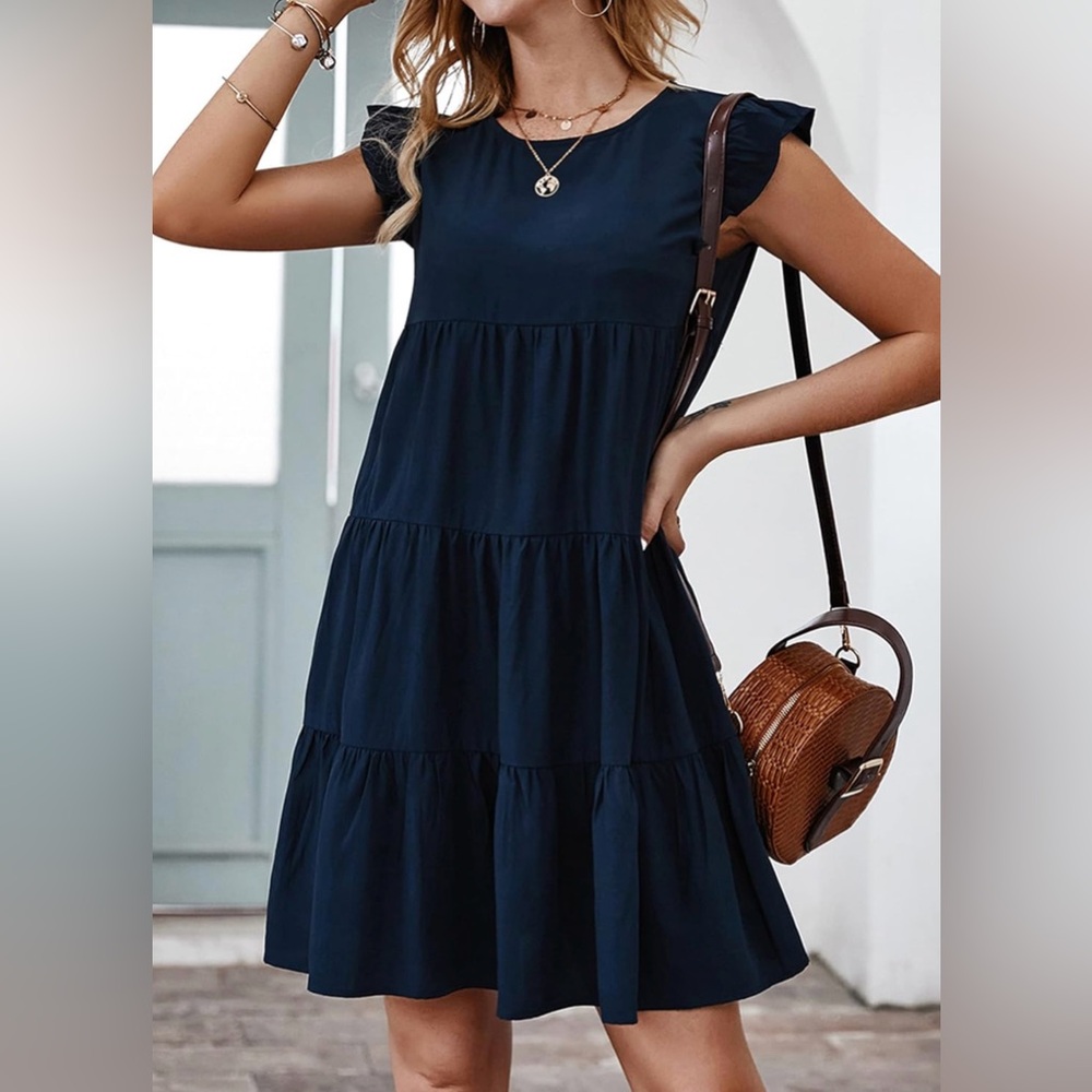 KIRUNDO Women's Ruffle Loose Short Flowy Pleated
Mini Babydoll Dress - Sz XL